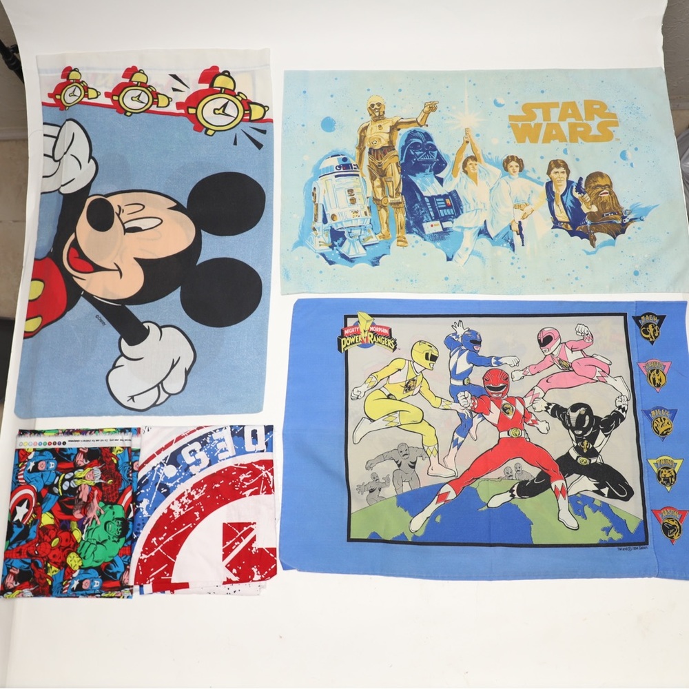 Vtg 90 Pillowcase Set Star Wars Power Rangers Mickey Standard Sz by Bibb Company